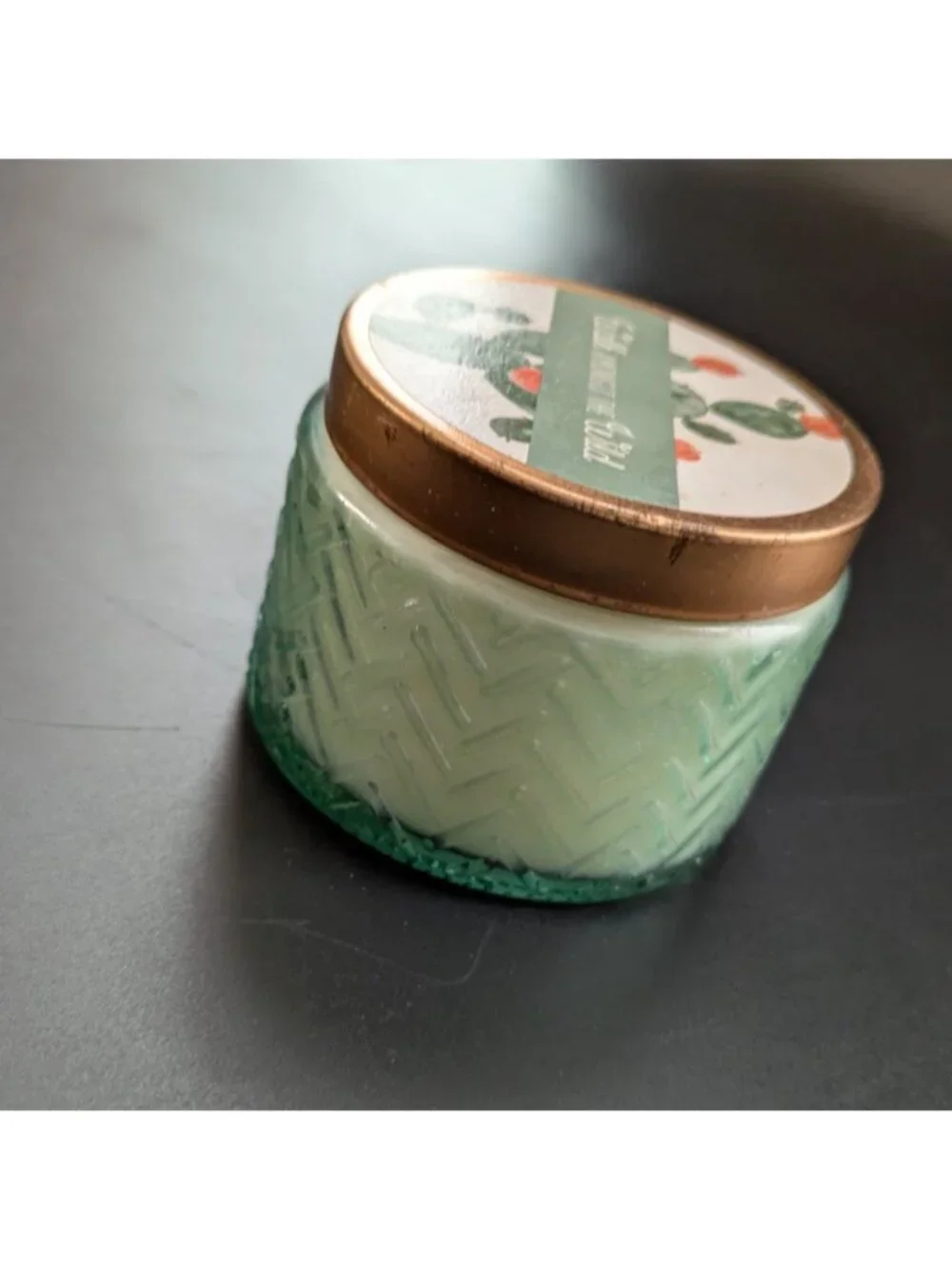 Walk Amongst The Wild Rainforest Scent Candle Green Pressed Glass Jar Gold Lid